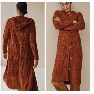 Anthropologie Rust Cable Knit Hooded Cardigan